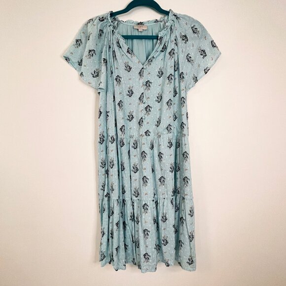 LOFT Blue Flutter Sleeve V-Neck Midi Dress - Size Large - Picture 1 of 4